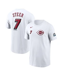 Nike Men's Spencer Steer White Cincinnati Reds 2025 Mlb Speedway Classic Name Number T-Shirt