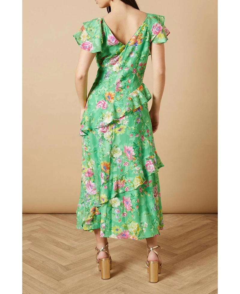 Oasis Women's Ruffle Sleeve Jacquard Midi Dress