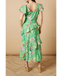 Oasis Women's Ruffle Sleeve Jacquard Midi Dress