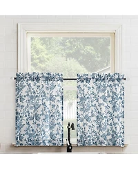No. 918 Elodie Tonal Botanical Semi-Sheer Rod Pocket Kitchen Curtain Tier Pair