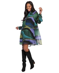 London Times Women's Bishop Sleeve with Tie Dress