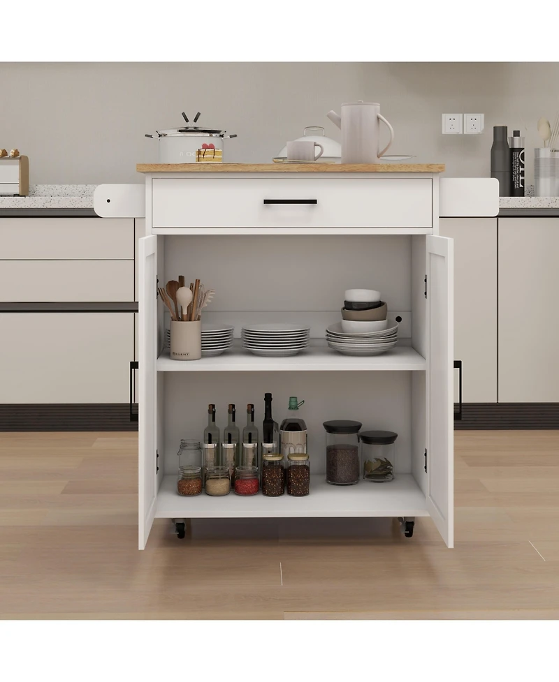 Casainc Rolling Kitchen Cart with Adjustable Shelves, Towel Rack and Wood Top for Storage