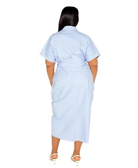 Buxom Couture Women's Plus Tie Waist Stripe Shirt Dress