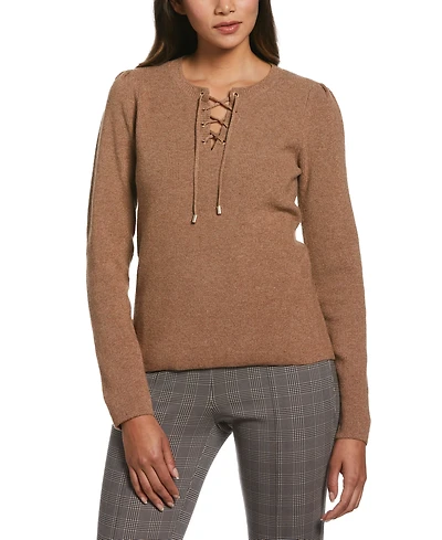Ella Rafaella Plus Front Lace-Up Long Sleeve Sweater