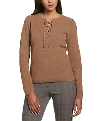 Ella Rafaella Plus Front Lace-Up Long Sleeve Sweater