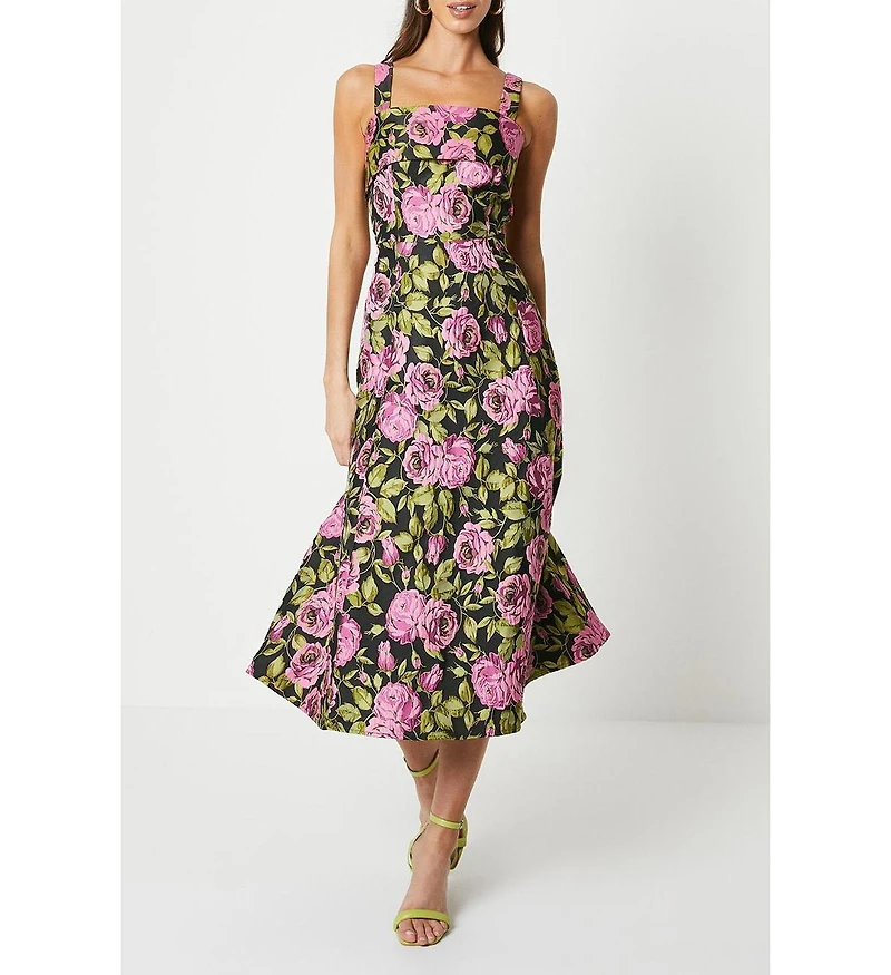Coast Wide Strap Jacquard Midi Dress