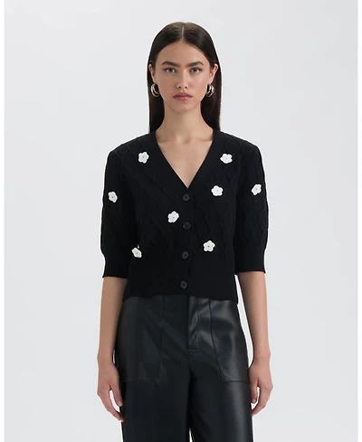 Nvlt Women's Button Front Cardigan with 3D Appliques