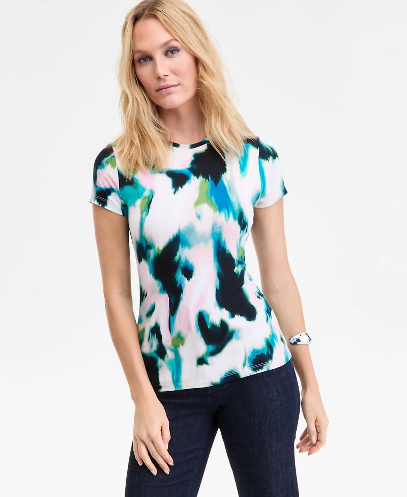 I.n.c. International Concepts Women's Printed Crewneck Short-Sleeve T-Shirt, Macy's Exclusive