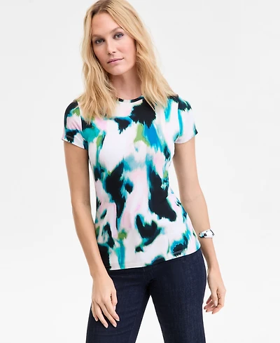 I.n.c. International Concepts Women's Printed Crewneck Short-Sleeve T-Shirt, Macy's Exclusive