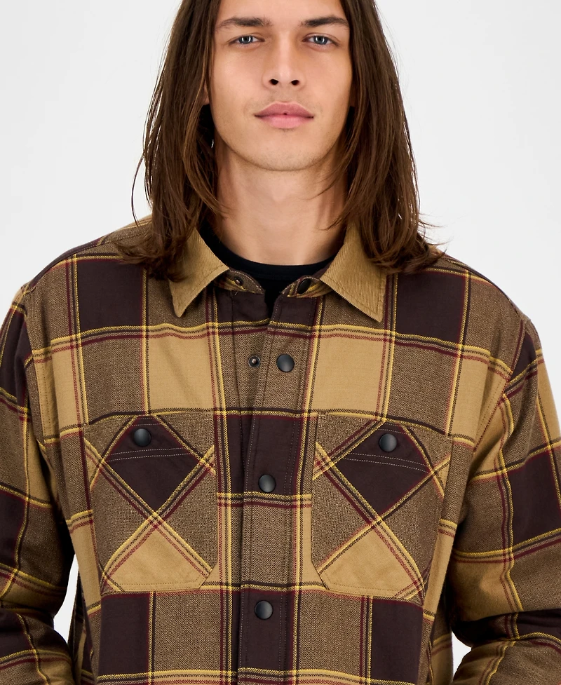 Sun + Stone Men's Brees Long Sleeve Snap-Front Plaid Shirt Jacket, Macy's Exclusive