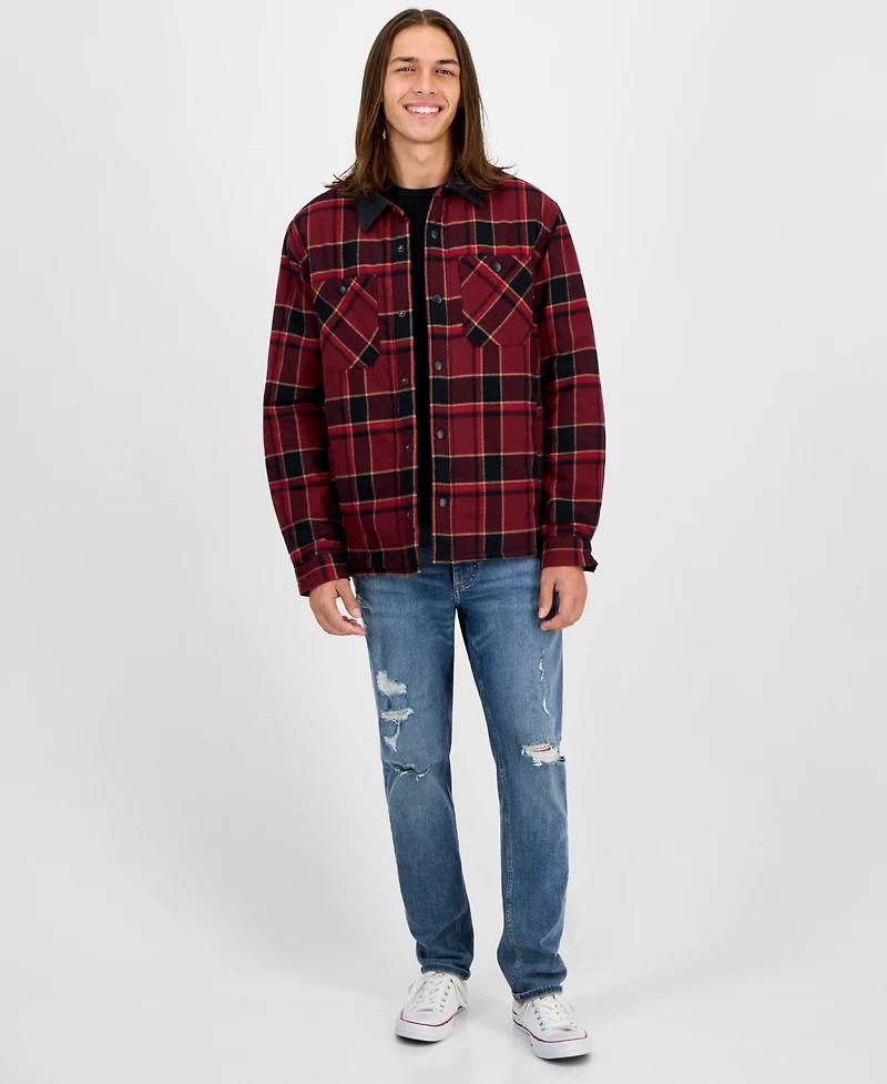 Sun + Stone Men's Gurley Long Sleeve Snap-Front Plaid Shirt Jacket, Macy's Exclusive