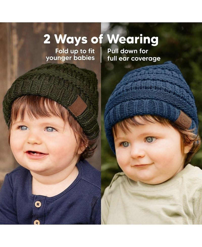 KeaBabies 3pk Warmzy Baby Beanies, 0-36 months Hats, Winter Hat for Newborn, Infant, Toddlers, Boys, Girls