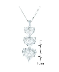 Cubic Zirconia Sterling Silver White Gold Plated Triple Heart Shape Pendant