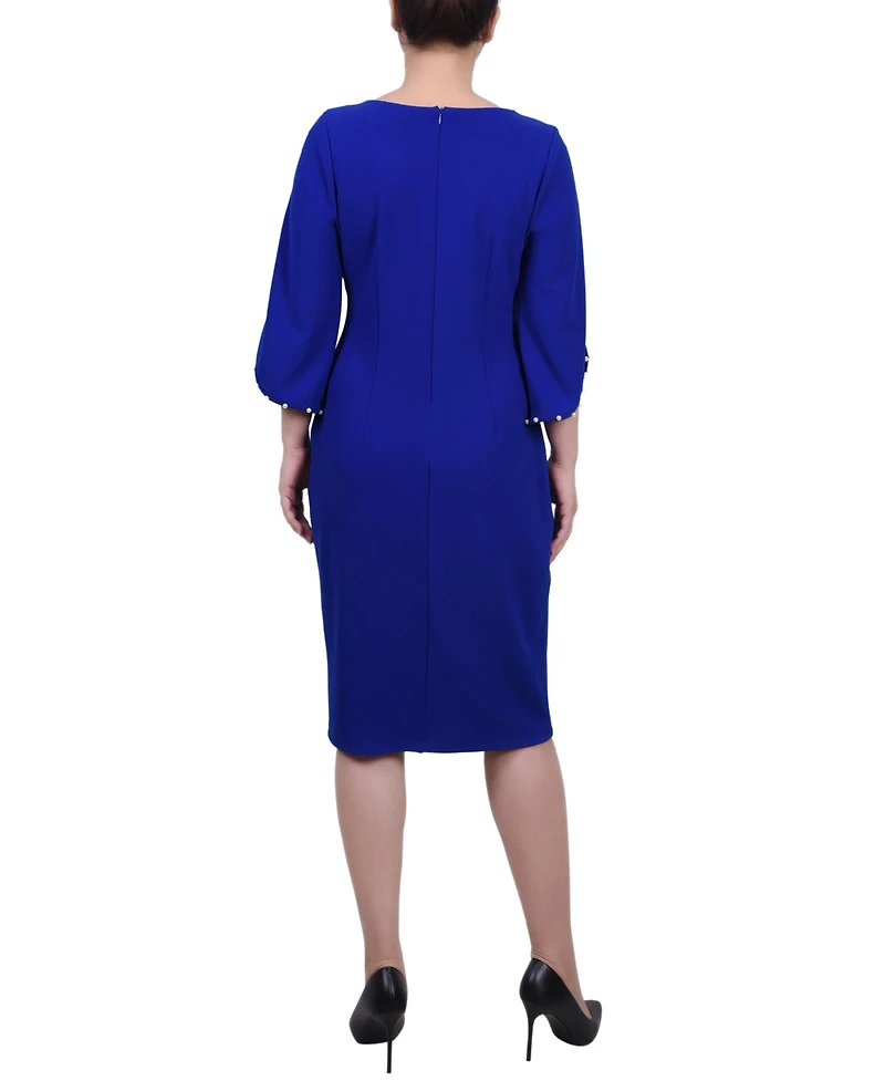 Ny Collection Petite 3/4 Sleeve Pearl Detail Dress