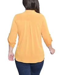 Ny Collection Petite 3/4 Sleeve Zip Front Top