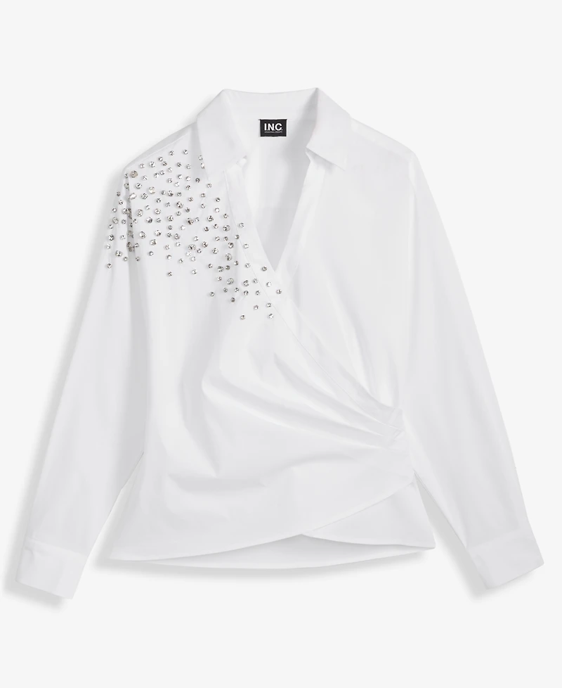I.n.c. International Concepts Women's Embellished Faux-Wrap Shirt, Macy's Exclusive