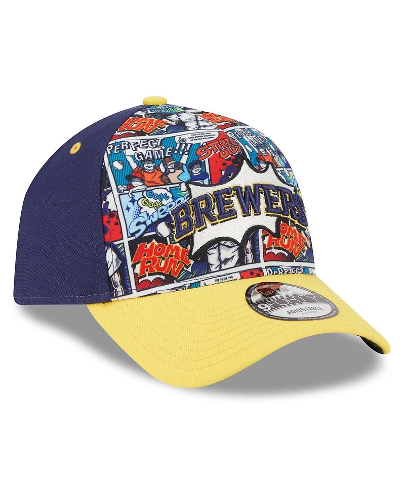 New Era Big Boys and Girls Navy/Gold Milwaukee Brewers 2025 Mlb Diamond Hero Edition A-Frame 9FORTY Adjustable Hat