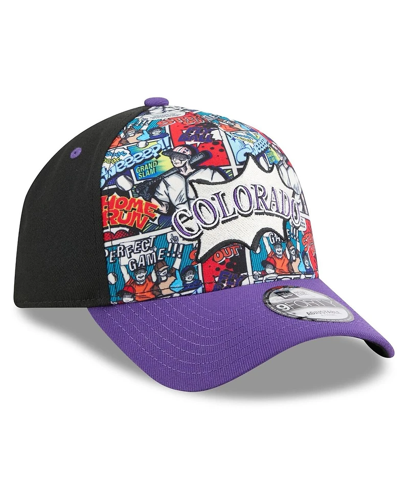 New Era Big Boys and Girls Black/Purple Colorado Rockies 2025 Mlb Diamond Hero Edition A-Frame 9FORTY Adjustable Hat
