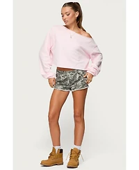 Edikted Womens Joyce Camo Low Rise Denim Shorts