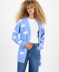 Hippie Rose Juniors' V-Neck Button Front Teddy Long Cardigan