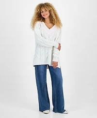 Hippie Rose Juniors' V-Neck Cable-Knit Sweater