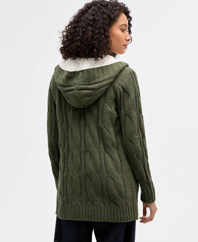 Madden Girl Juniors' Sherpa-Lined Cable-Knit Open Cardigan