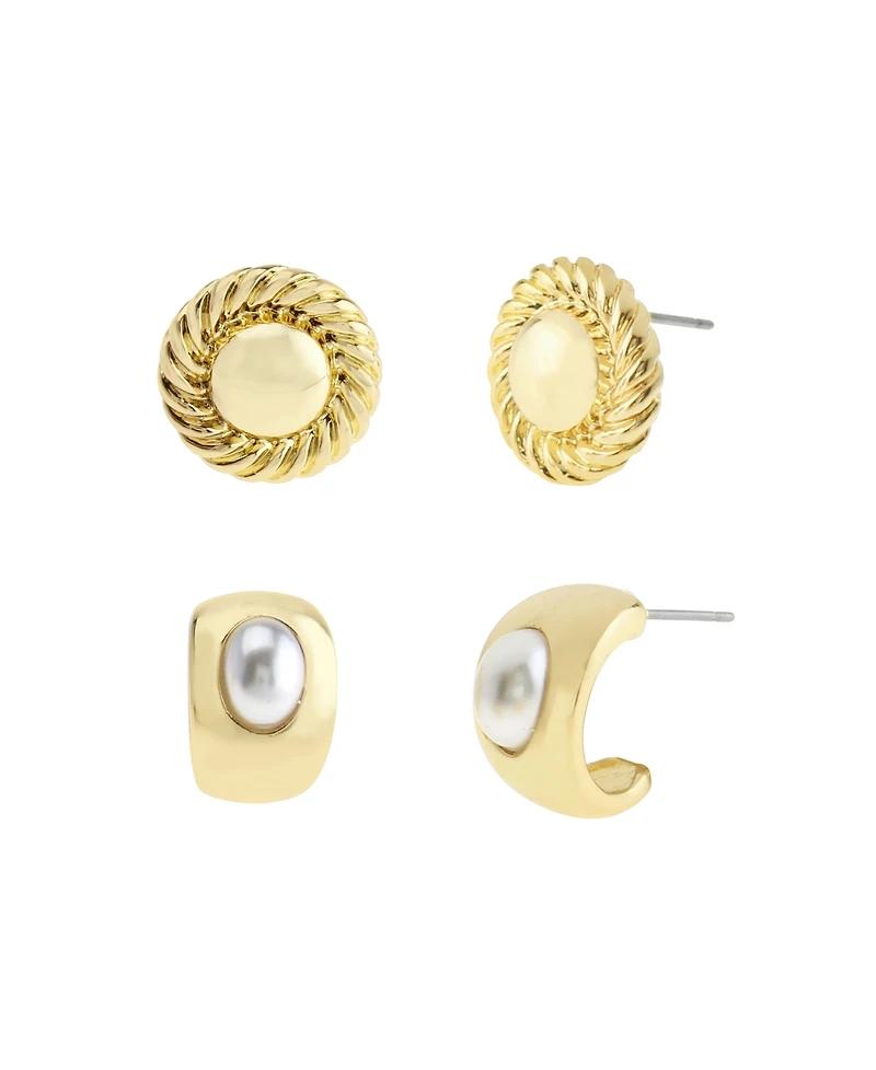 Steve Madden Faux Mother of Pearl Ribbed Circle Cuff Duo Earring Set