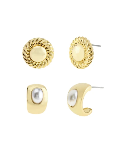 Steve Madden Faux Mother of Pearl Ribbed Circle Cuff Duo Earring Set