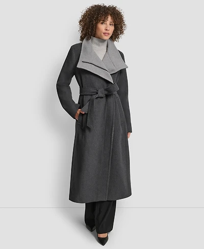 Dkny Women's Wing Collar Asymmetrical Wrap Coat