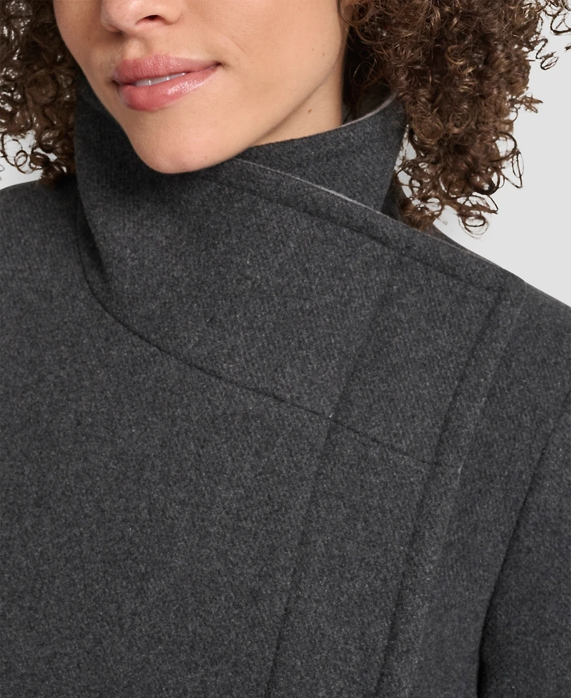 Dkny Women's Wing Collar Asymmetrical Wrap Coat
