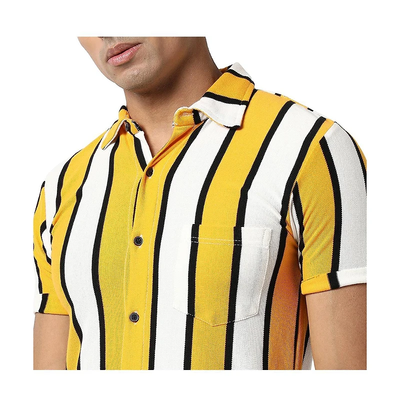 Campus Sutra Men's Yellow Striped Regular Fit Casual Shirt