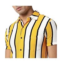 Campus Sutra Men's Yellow Striped Regular Fit Casual Shirt