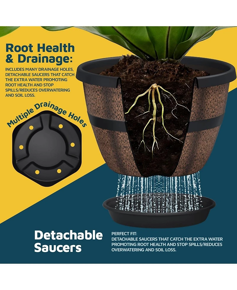 Lifemaster 10-Inch Whiskey Barrel Planters Outdoor Pack of 2