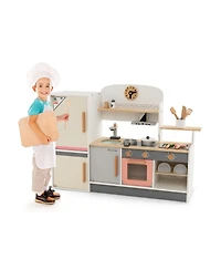 Akiudex Wooden Kids Play Kitchen Set with Accessories and Storage