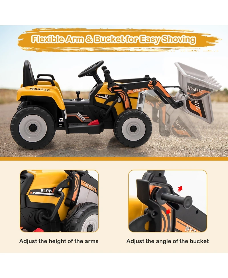 Akiudex 12V Kids Ride-On Excavator with Remote Control and Adjustable Arm