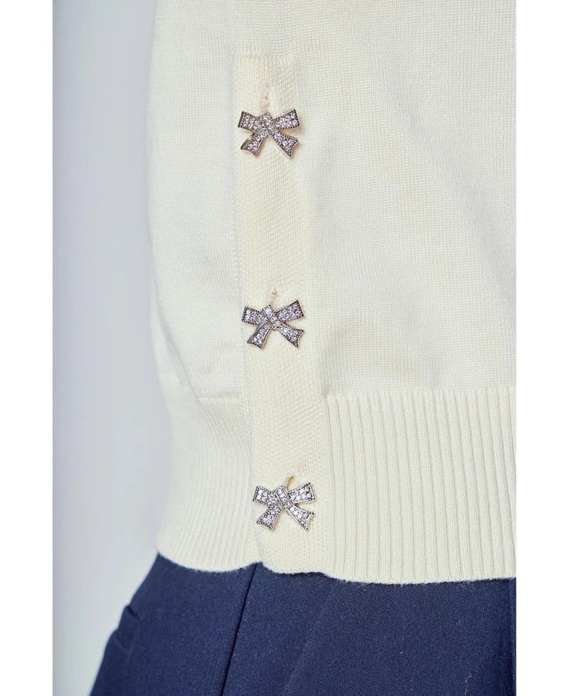 endless rose Women's Side Bow Buttoned Knit Top