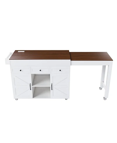 Casainc Kitchen Island with Extendable Dining Table and Power Outlet, Mdf Frame, 74.8"
