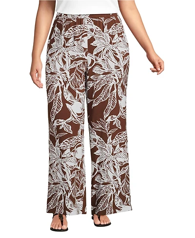 Lands' End Women's Plus Rayon High Rise Wide Leg Pants - Set Bottom