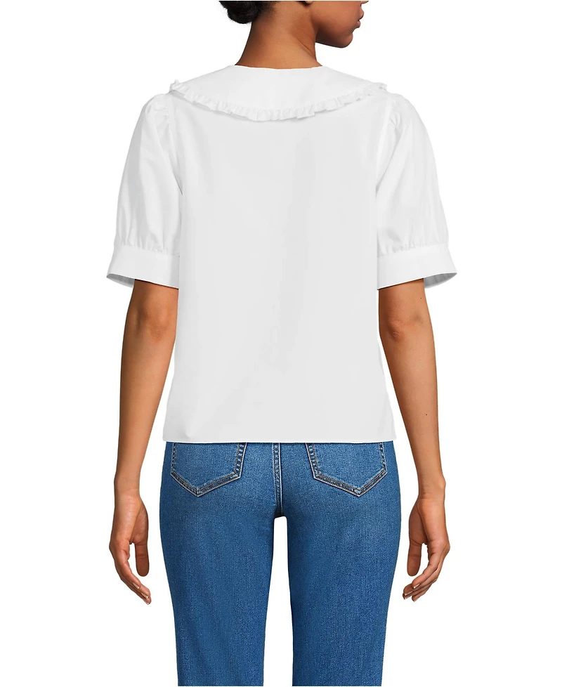 Lands' End Women's Carefree Cotton Puff Sleeve Statement Collar Shirt
