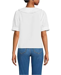 Lands' End Women's Carefree Cotton Puff Sleeve Statement Collar Shirt