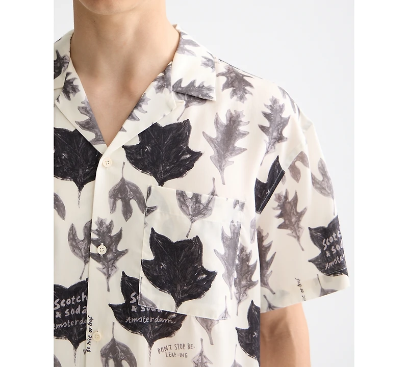 Scotch & Soda Men's Relaxed Fit Short Sleeve Marble Print Button-Front Camp Shirt