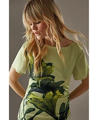 Warehouse Women's Placement Print Crinkle Midi Satin Dress