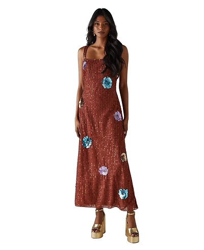 Warehouse Women's Hand Embellished Flower Burst Midi Dress