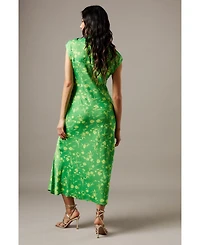 Warehouse Women's Crinkle Satin Button Side Midi Dress
