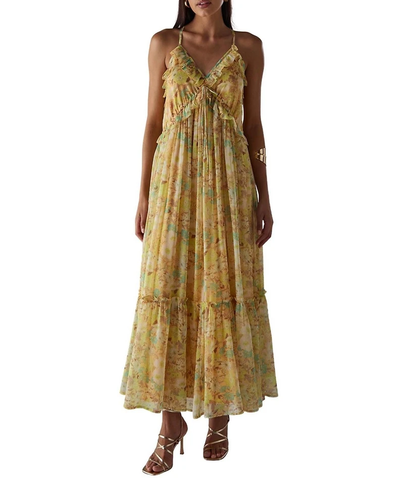 Warehouse Chiffon Ruffle Strappy Floaty Maxi Dres