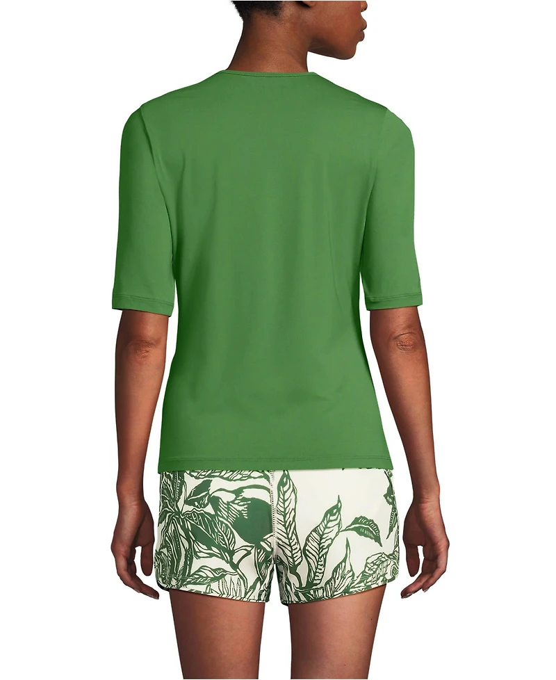 Lands' End Women's Long Torso SunShade Upf 50 Elbow Sleeve Relaxed Rash Guard