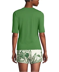 Lands' End Women's Long Torso SunShade Upf 50 Elbow Sleeve Relaxed Rash Guard