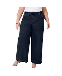 June + Vie Women's Curvie Fit High-Waisted Wide-Leg Utility Jean