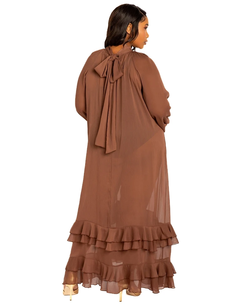 Buxom Couture Women's Plus Tie Neck Chiffon Maxi Gown