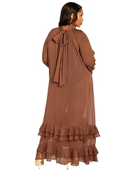 Buxom Couture Women's Plus Tie Neck Chiffon Maxi Gown